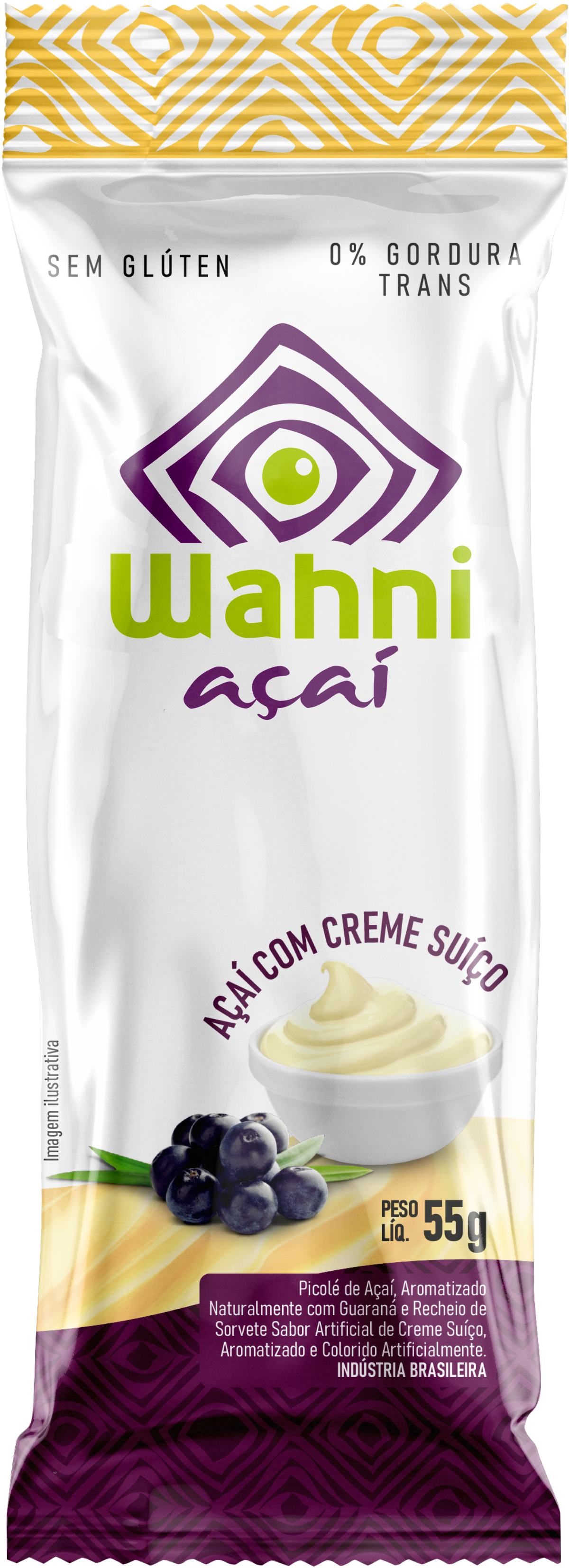 Picolé Wahni Açaí Original com Recheio de Sorvete de Creme Suíço