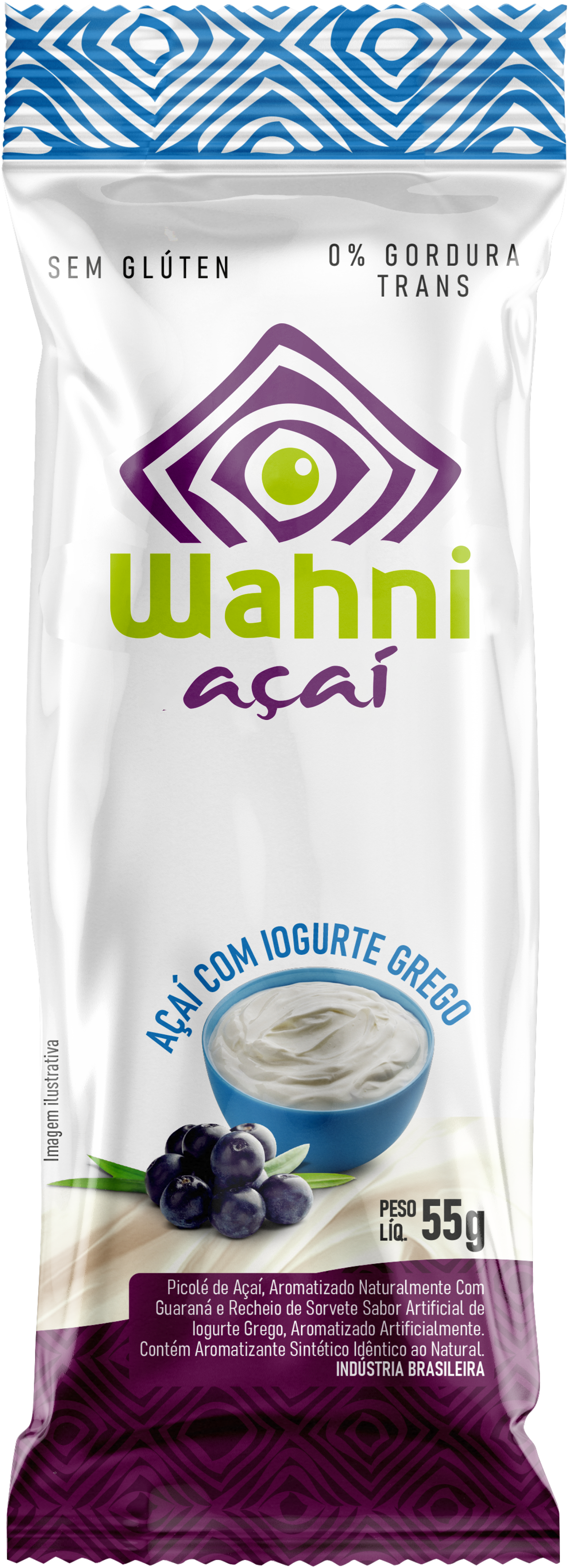 Picolé Wahni Açaí Original com Recheio de Sorvete de Iogurte Grego