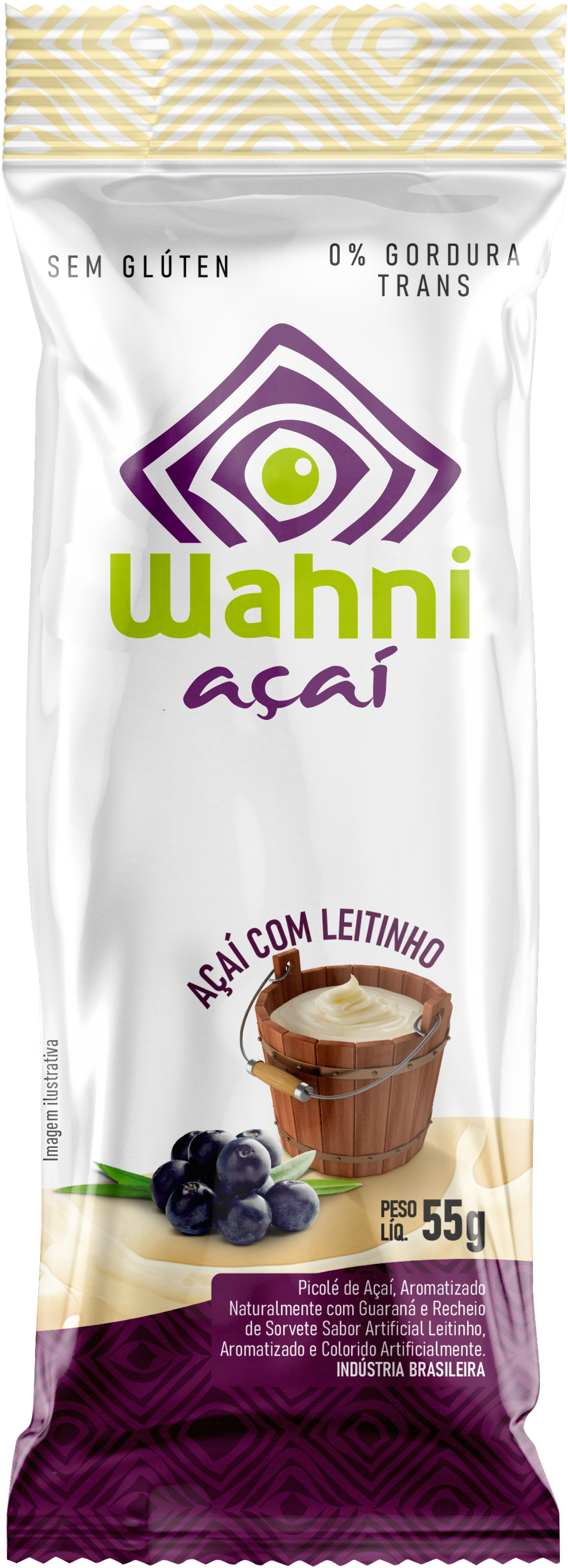 Picolé Wahni Açaí Original com Recheio de Sorvete de Leitinho